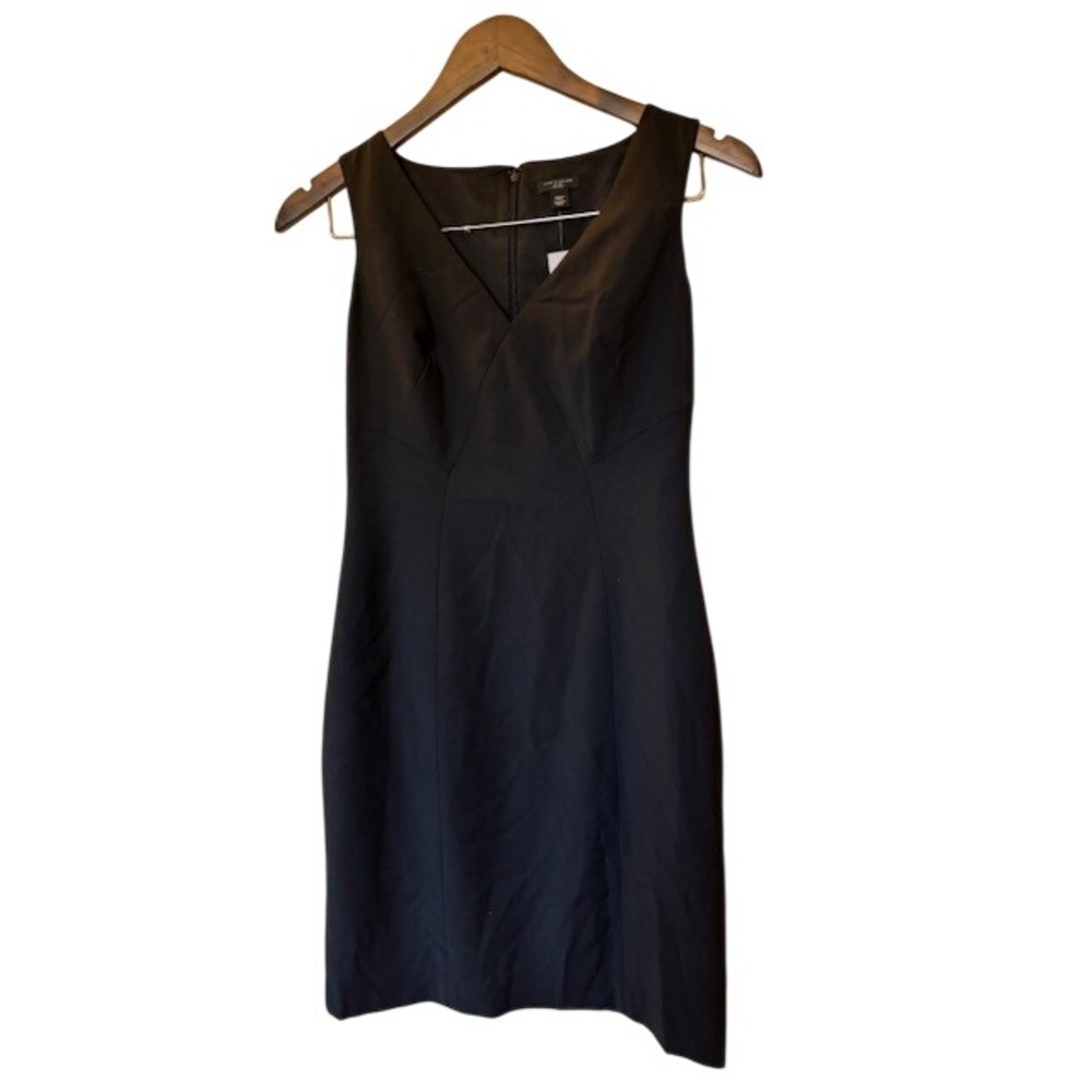Ann Taylor Petite Black Virgin Wool Blend V-Neck Sleeveless Sheath Dress 00P NEW